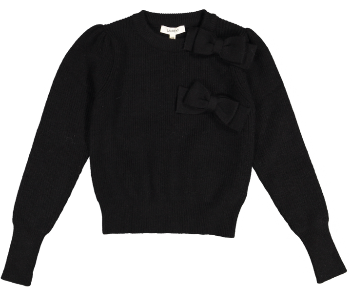 T-1111- RIBBED WITH LARGE BOWS KNIT TOP-BLACK