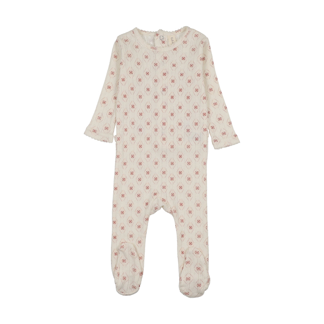 Geo Floral Printed Footie-Cream/Pink
