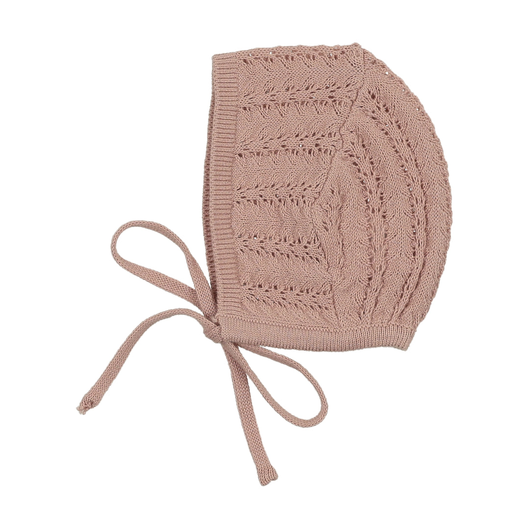 Crochet Knit Bonnet-Dusty Pink