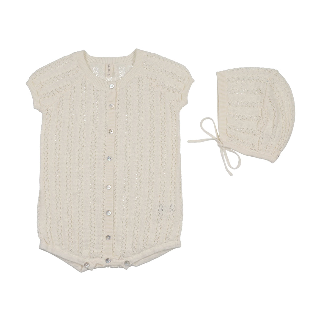 Crochet Knit Boys Romper-Cream