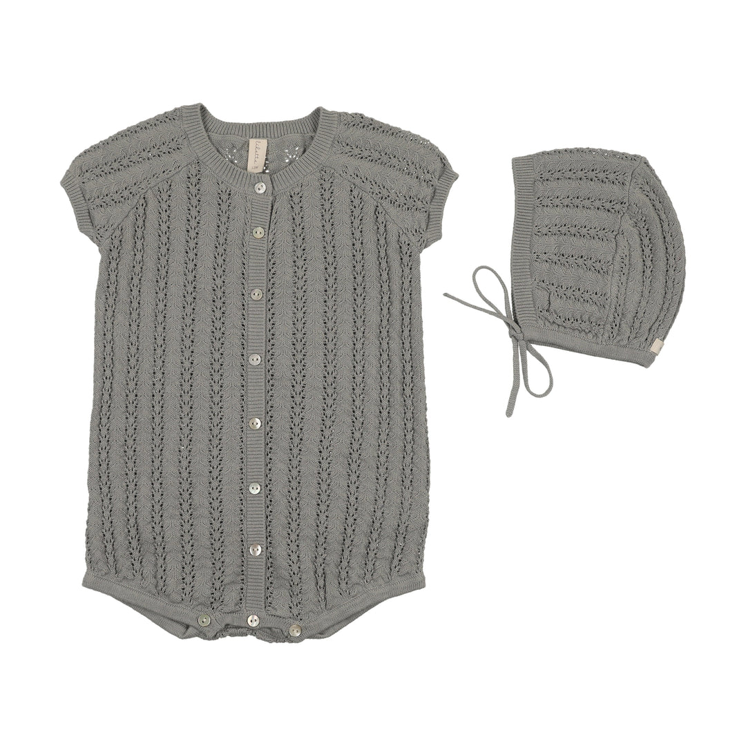 Crochet Knit Boys Romper-Light Blue