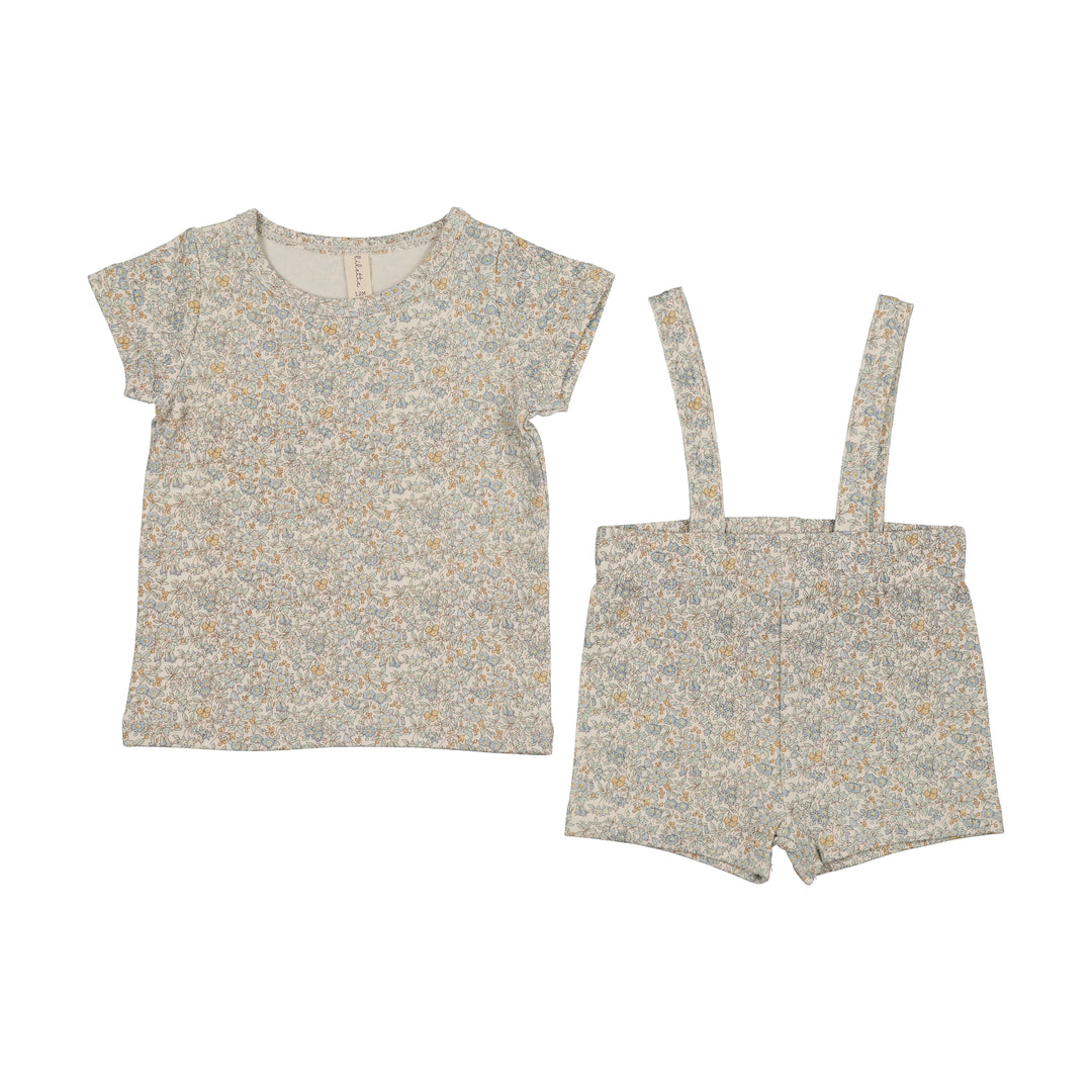 Liberty Floral Short Sleeve Set-Cream/Blue