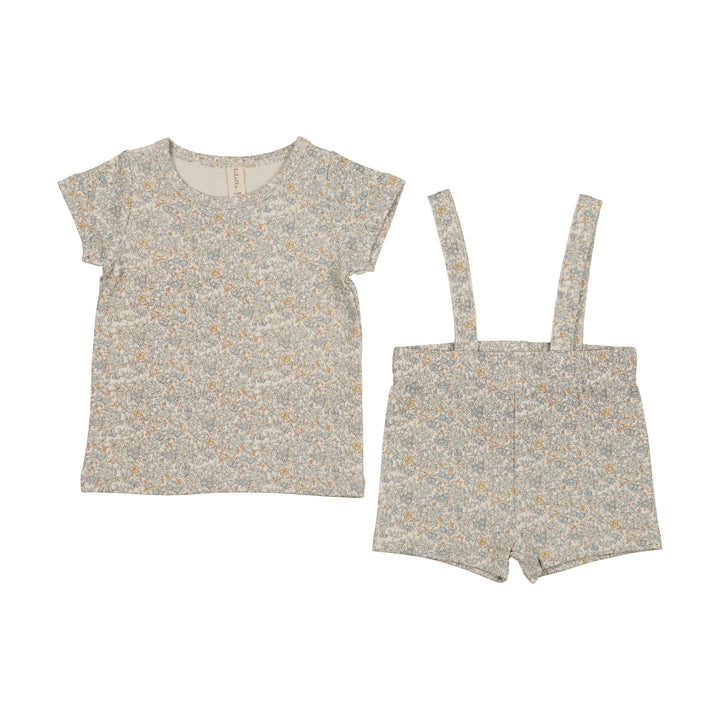Liberty Floral Short Sleeve Set-Cream/Blue