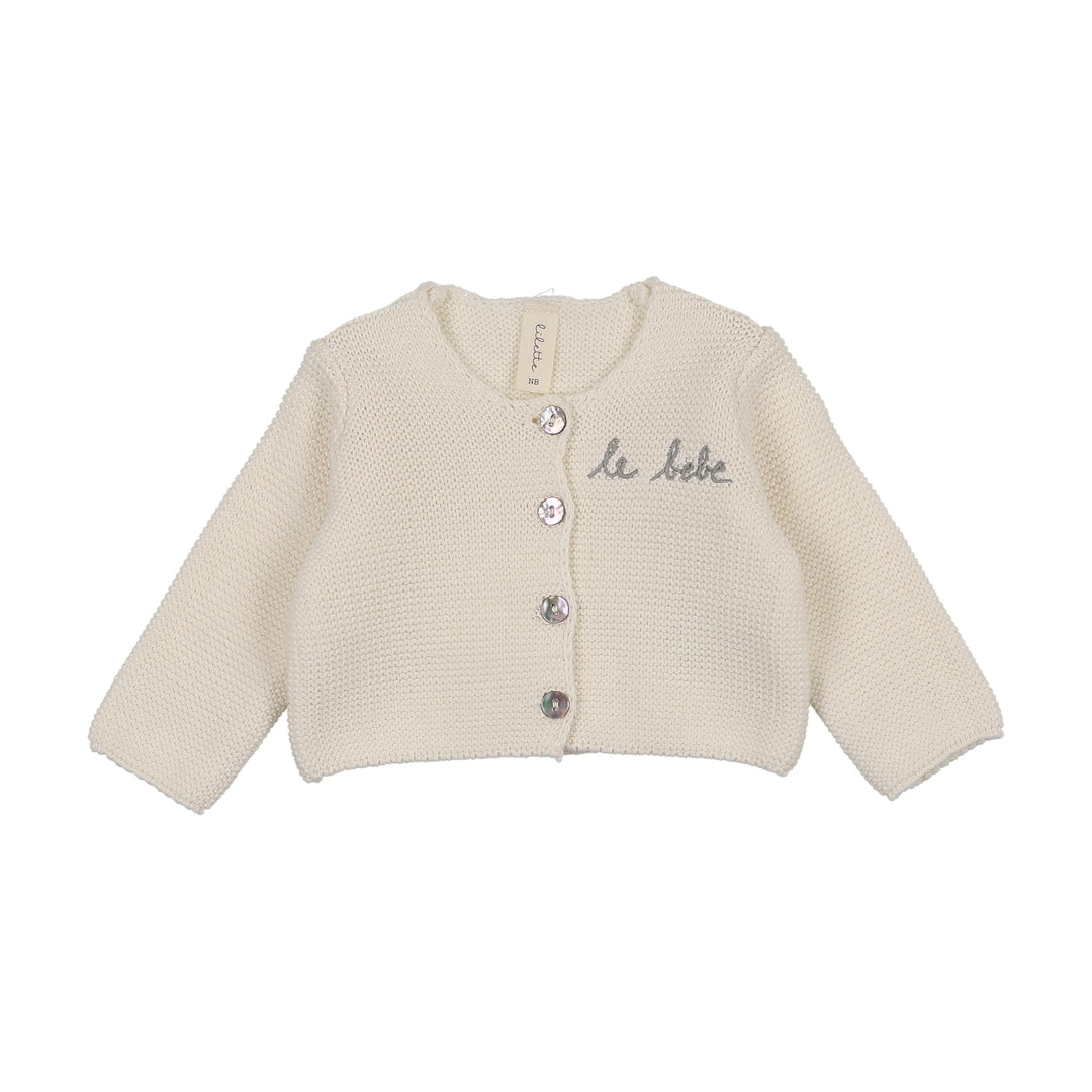 LE BEBE KNIT CARDIGAN - CREAM/BLUE