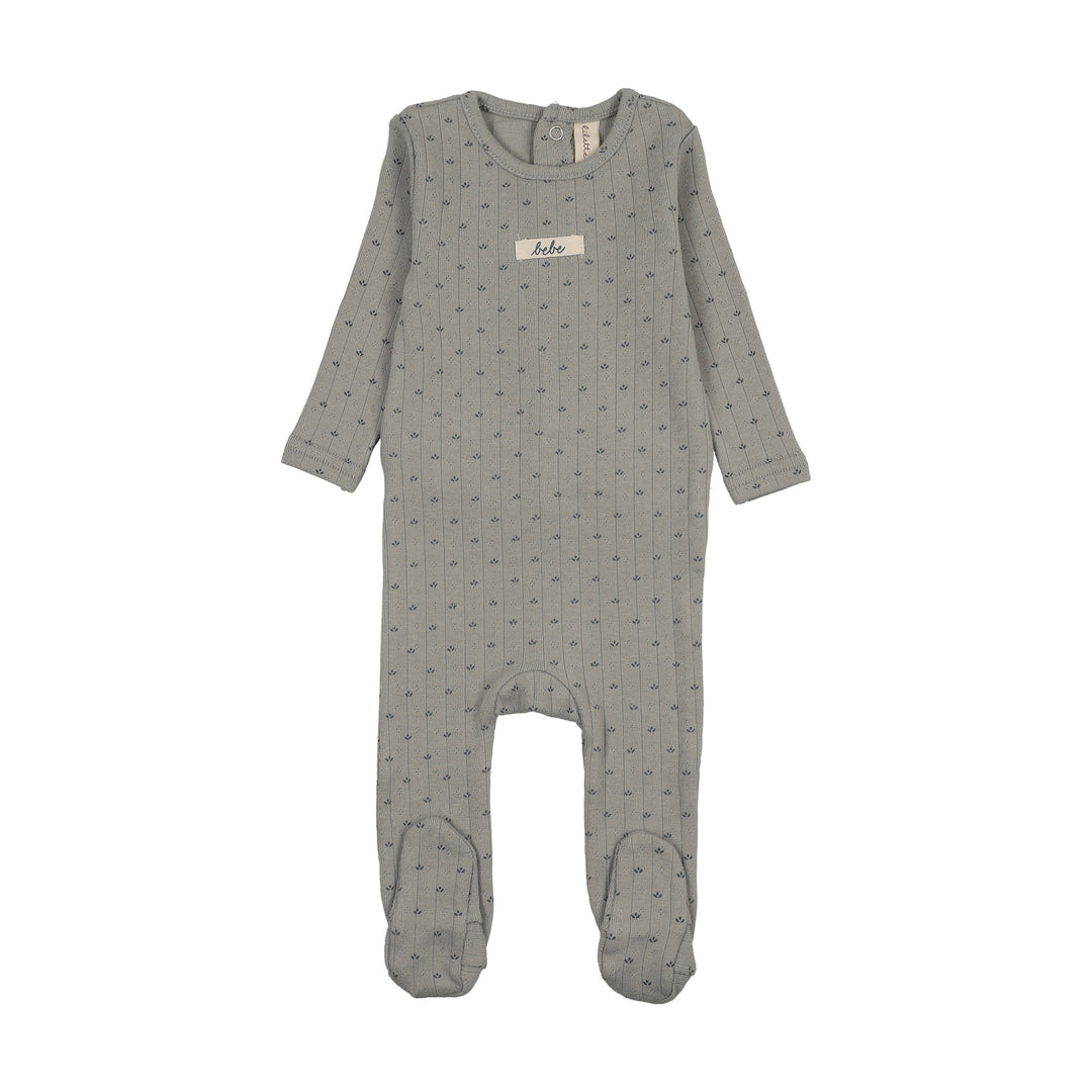 Floret Print Footie-Light Blue