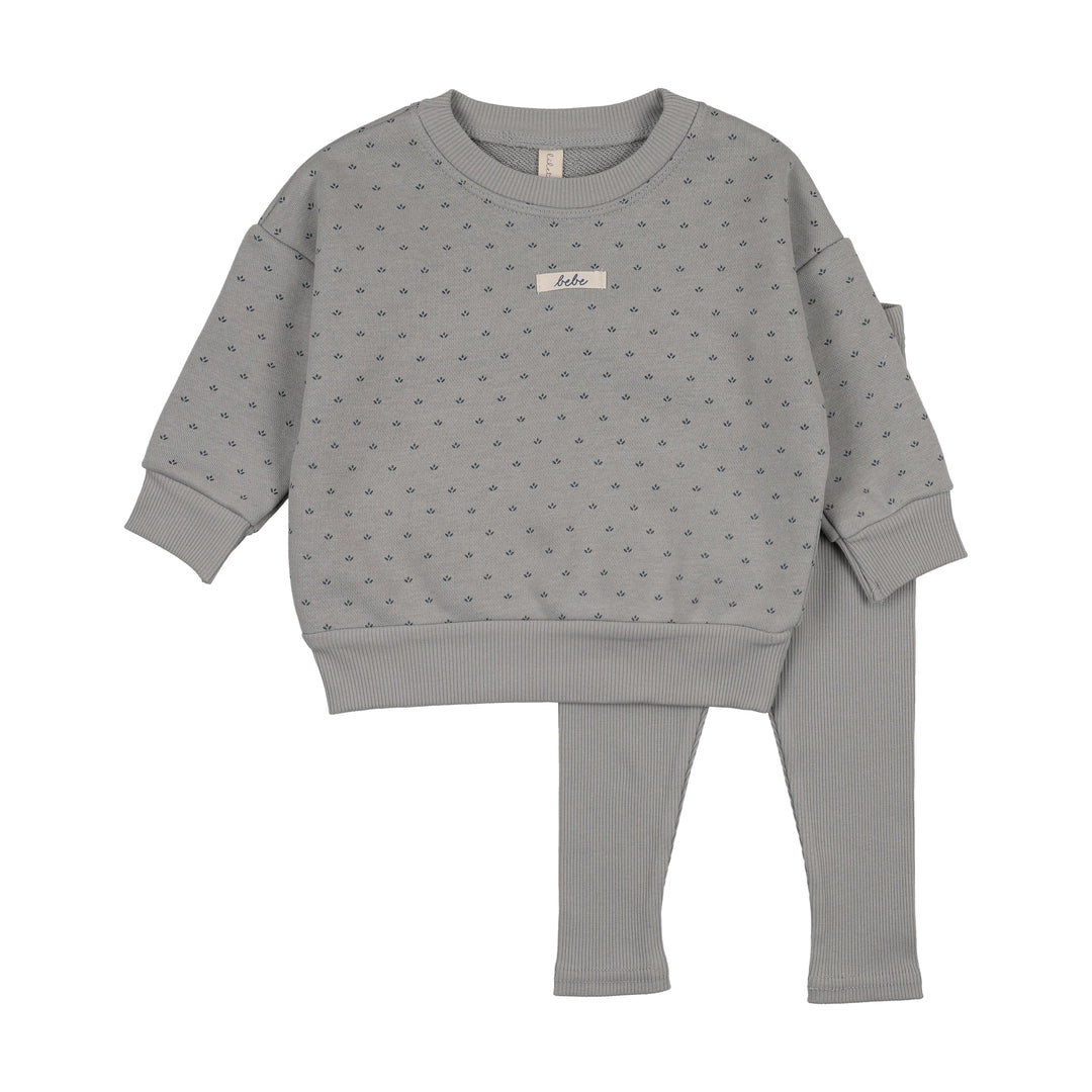 Floret Print Sweatshirt Set-Light Blue