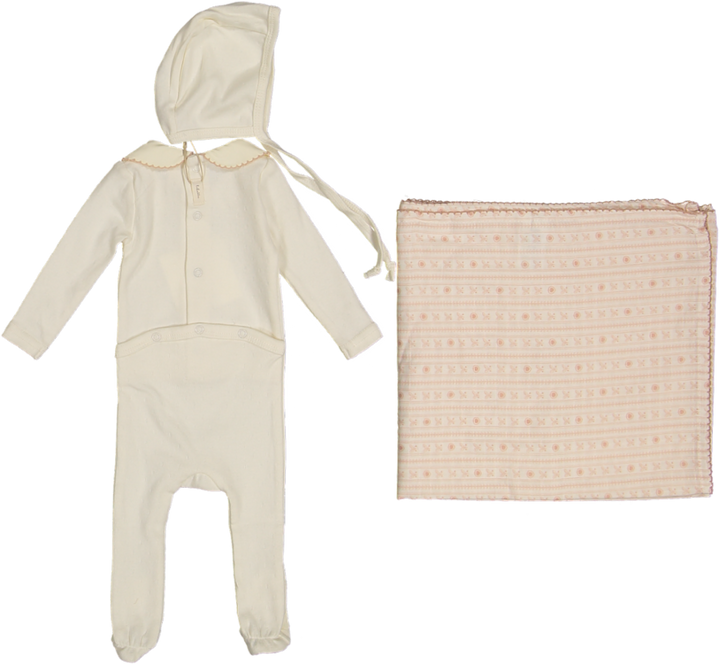 Sweetheart Collar Layette Set-Cream/Pink
