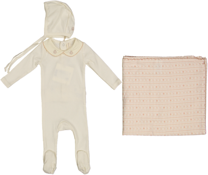 Sweetheart Collar Layette Set-Cream/Pink