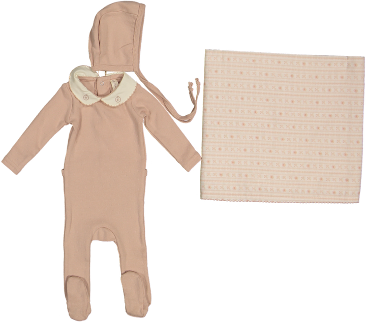 Sweetheart Collar Footie-Cream/Pink