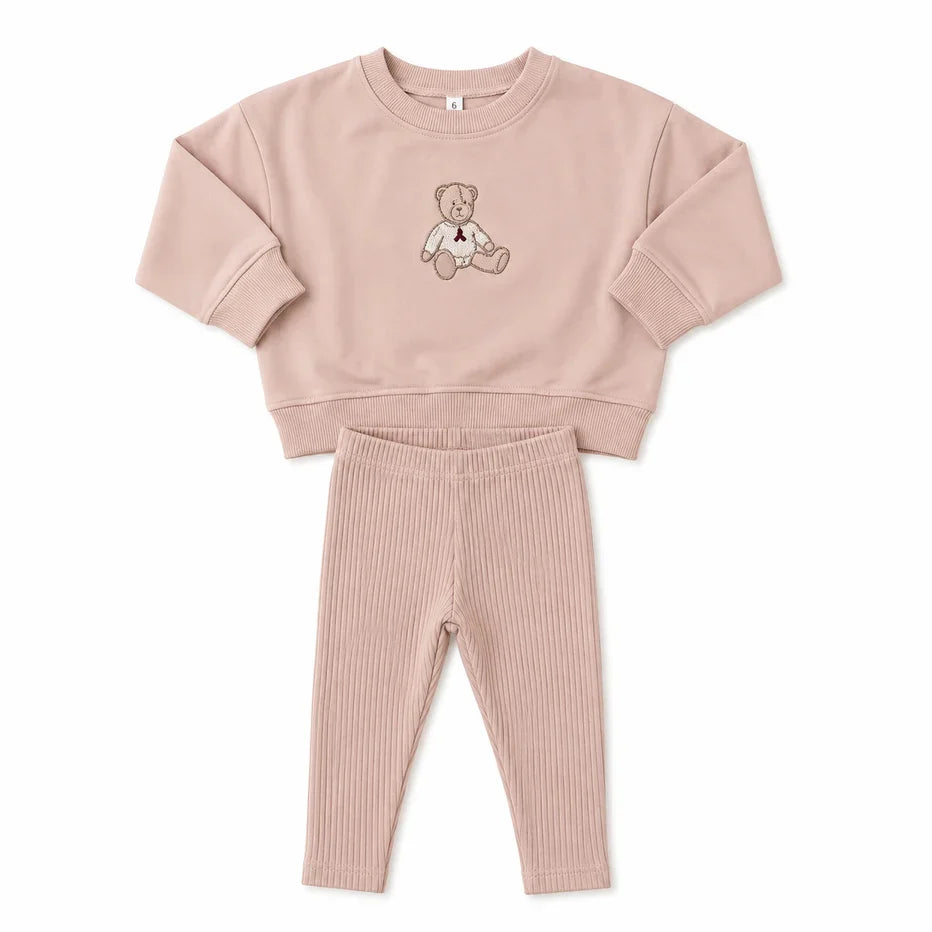 SWEET BEAR TODDLER SET - DUSTY PINK