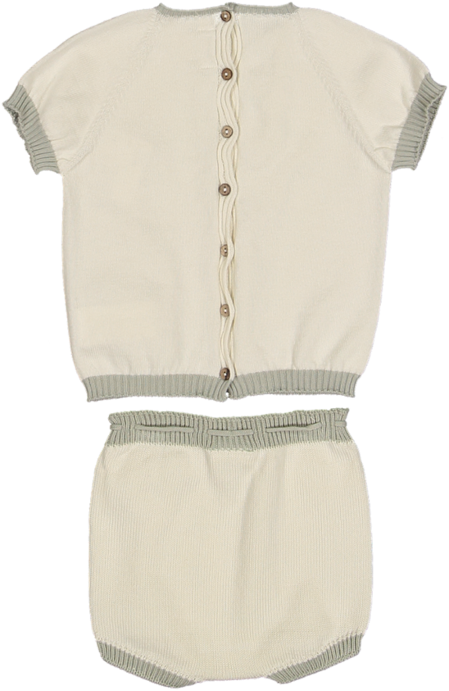 6427/6728-EMBROIDERED KNIT TOP SHORTS SET-Cream/Apple