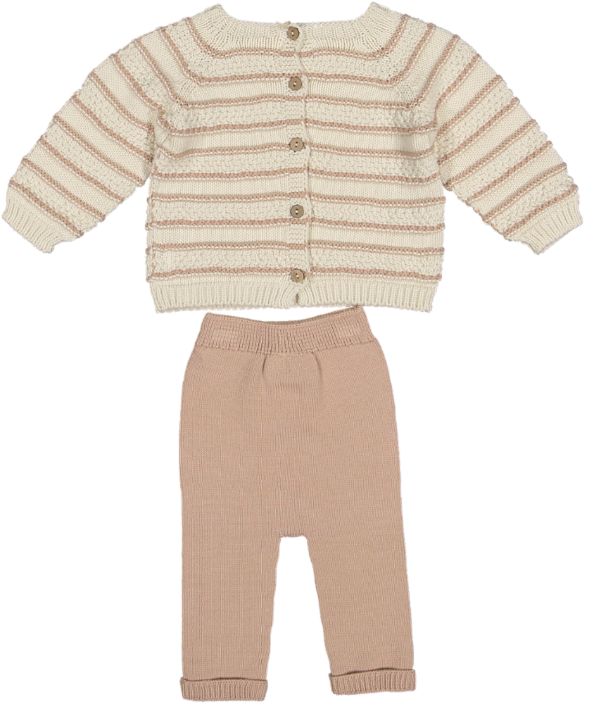 6743/10-CONTRASTING STRIPED KNIT SWEATER/PANTS-Cream/Candy