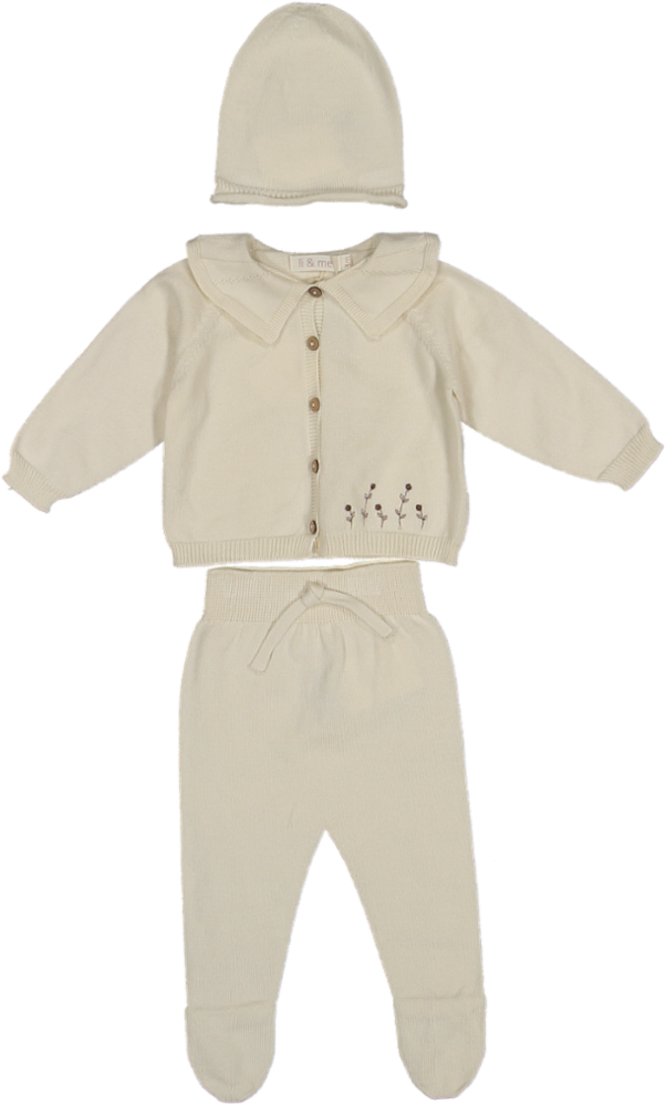 6754/6408/6415-EMBROIDERED KNIT CARDIGAN/FOOTIE/HAT SET