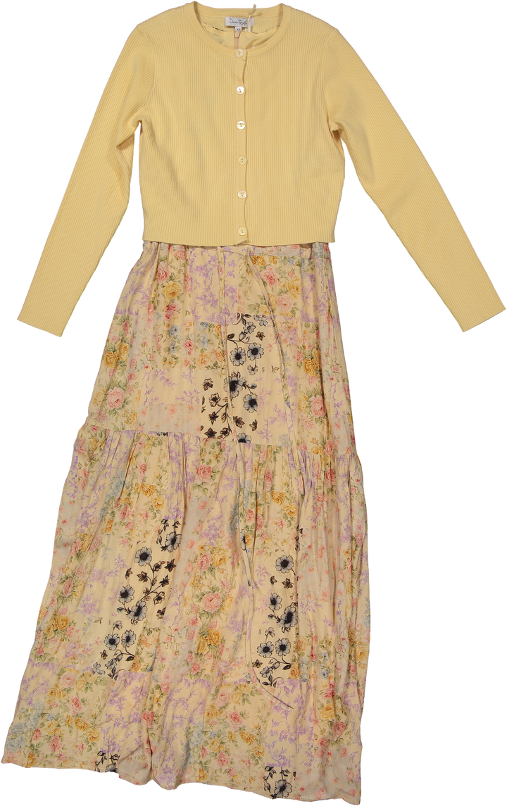 TS6879D-A-Floral Printed Linen Overlay Dress