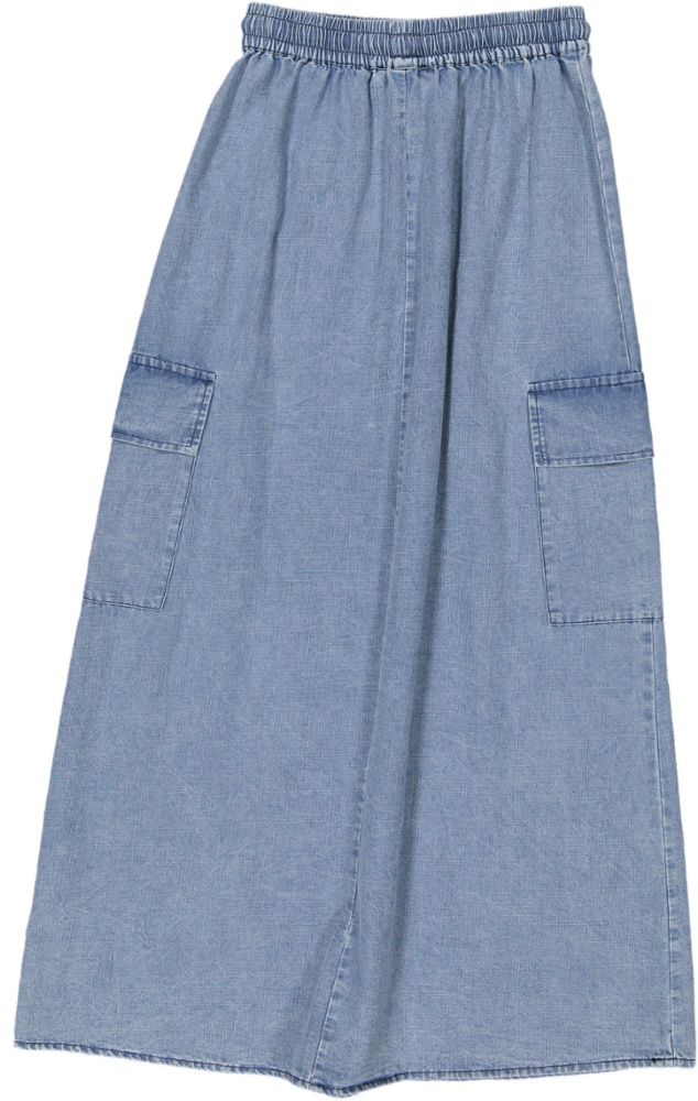 TS5073S-LIGHT BLUE DENIM CARGO SKIRT