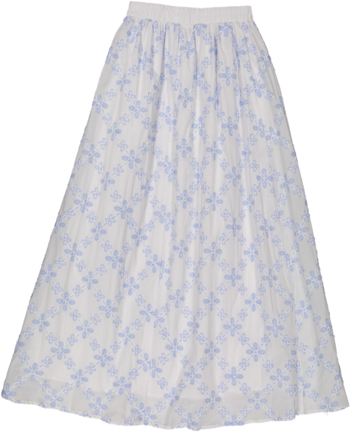 WS51630S-BLUE AND WHITE EMBROIDERED FLORAL SKIRT