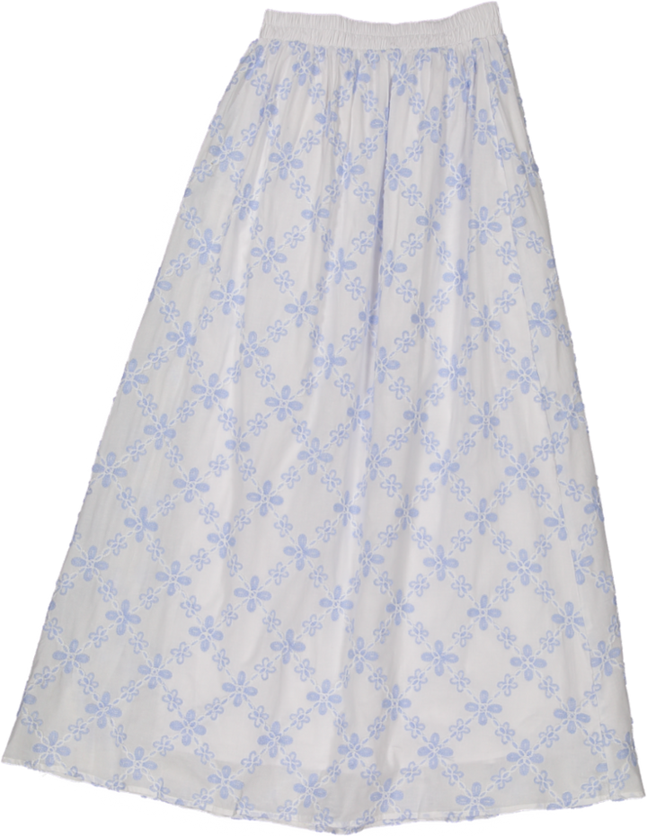 WS51630S-BLUE AND WHITE EMBROIDERED FLORAL SKIRT