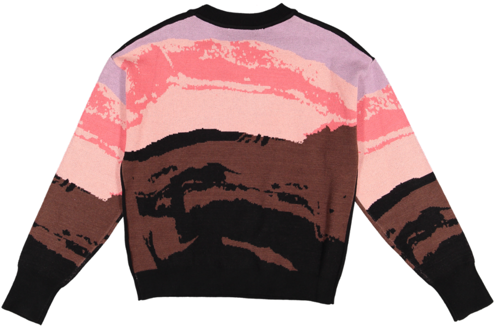 TW5647T-A-Black Sweater With Brown Multi Abstract Print
