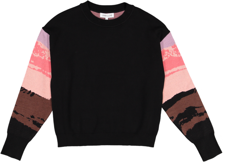 TW5647T-A-Black Sweater With Brown Multi Abstract Print