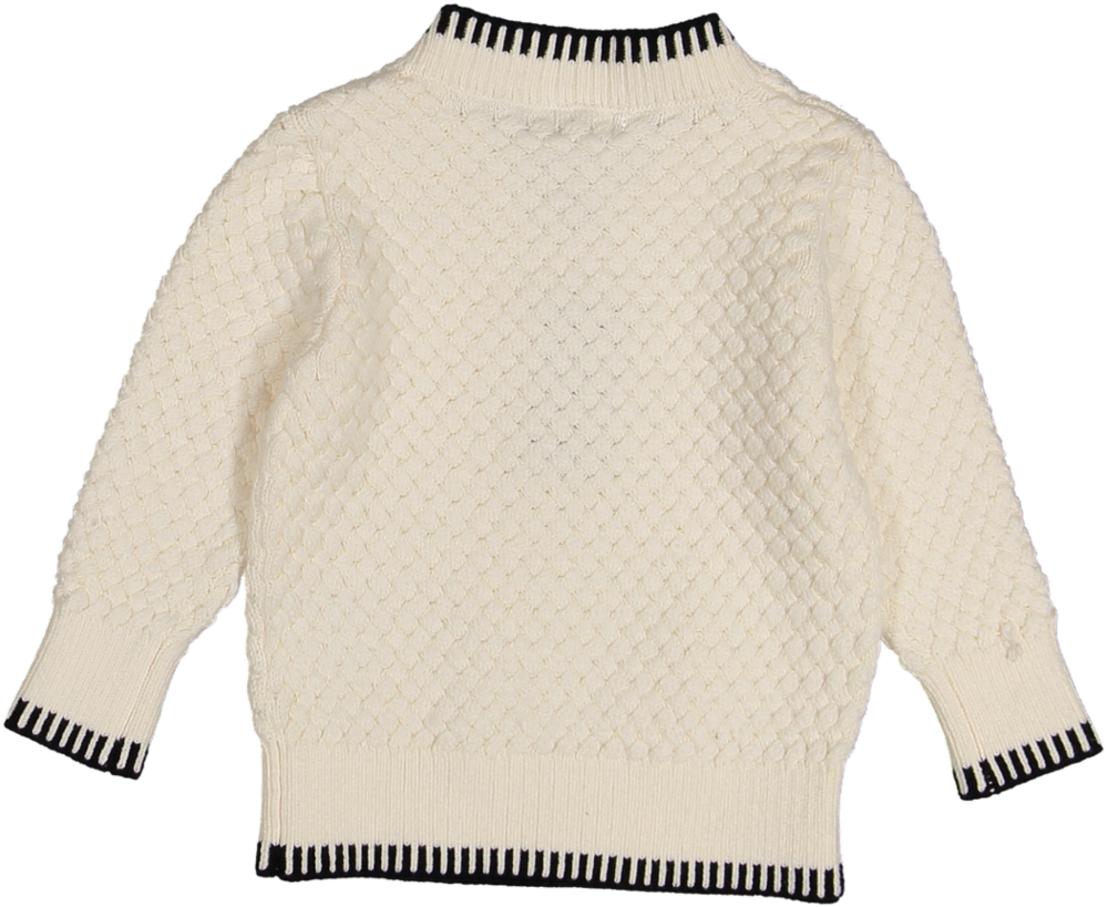 KENSIGTON V-NECK WEAVE SWEATER-Cream/Black