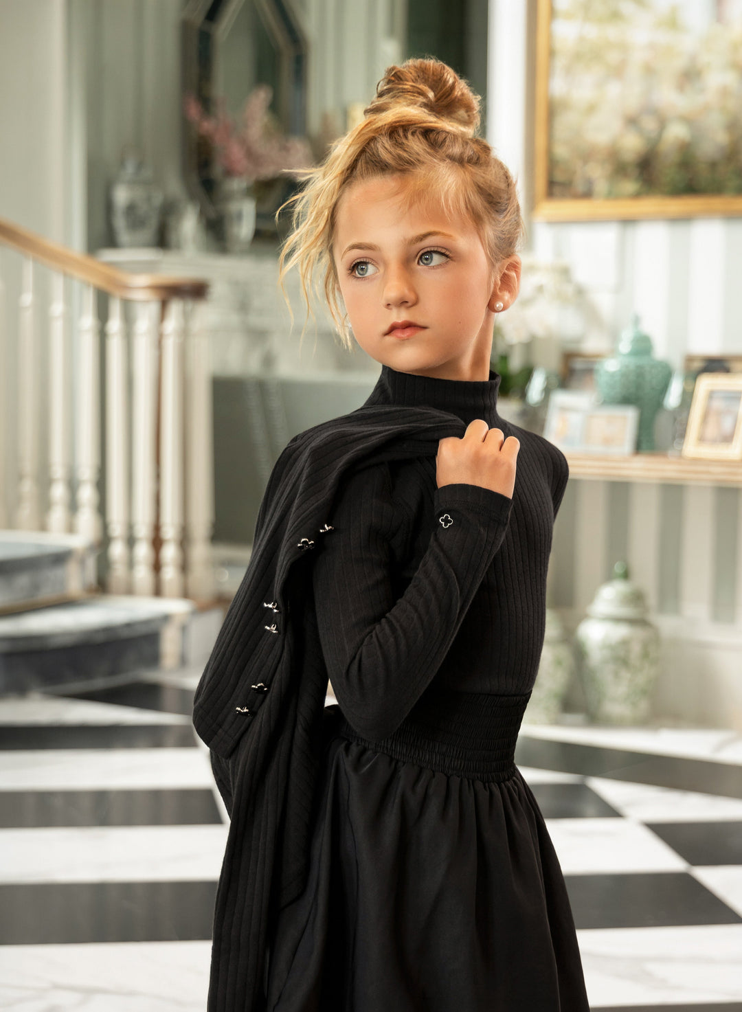 Black Pointelle Turtleneck
