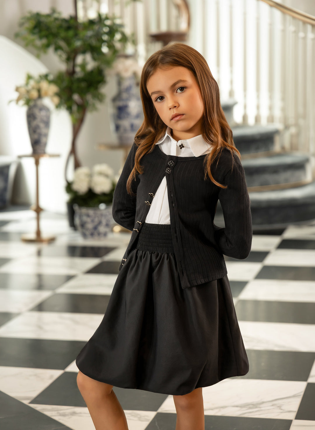 Black Smocked Bubble Skirt