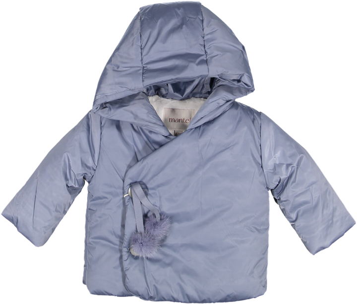 33575A-Side Opening pom pom tie Winter Jacket-Mid Blue