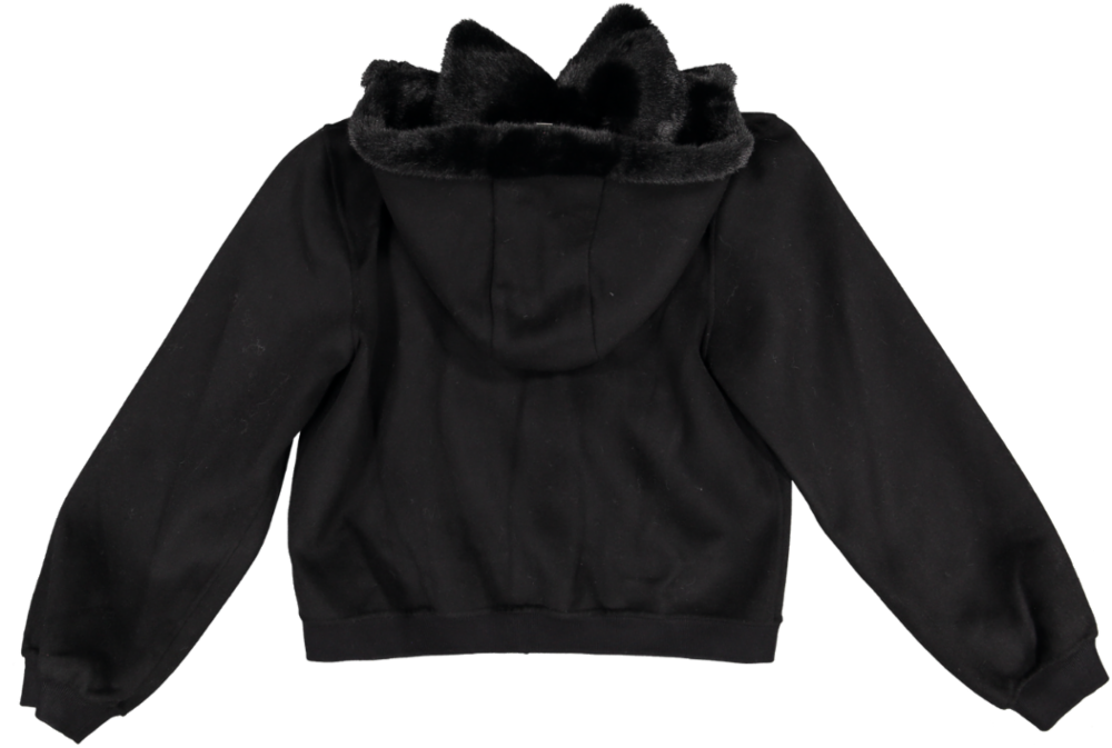 53681-Fur trim pocket Wool Bomber-Black