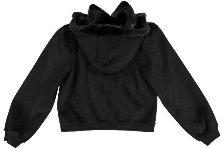 53681-Fur trim pocket Wool Bomber-Black