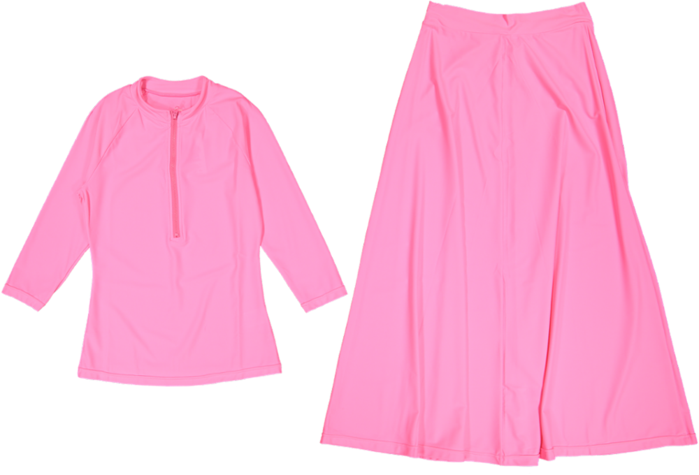 Swimwear Top/Skirt long Set-Hot Pink