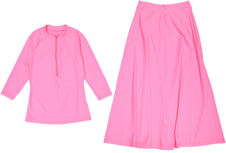 Swimwear Top/Skirt long Set-Hot Pink