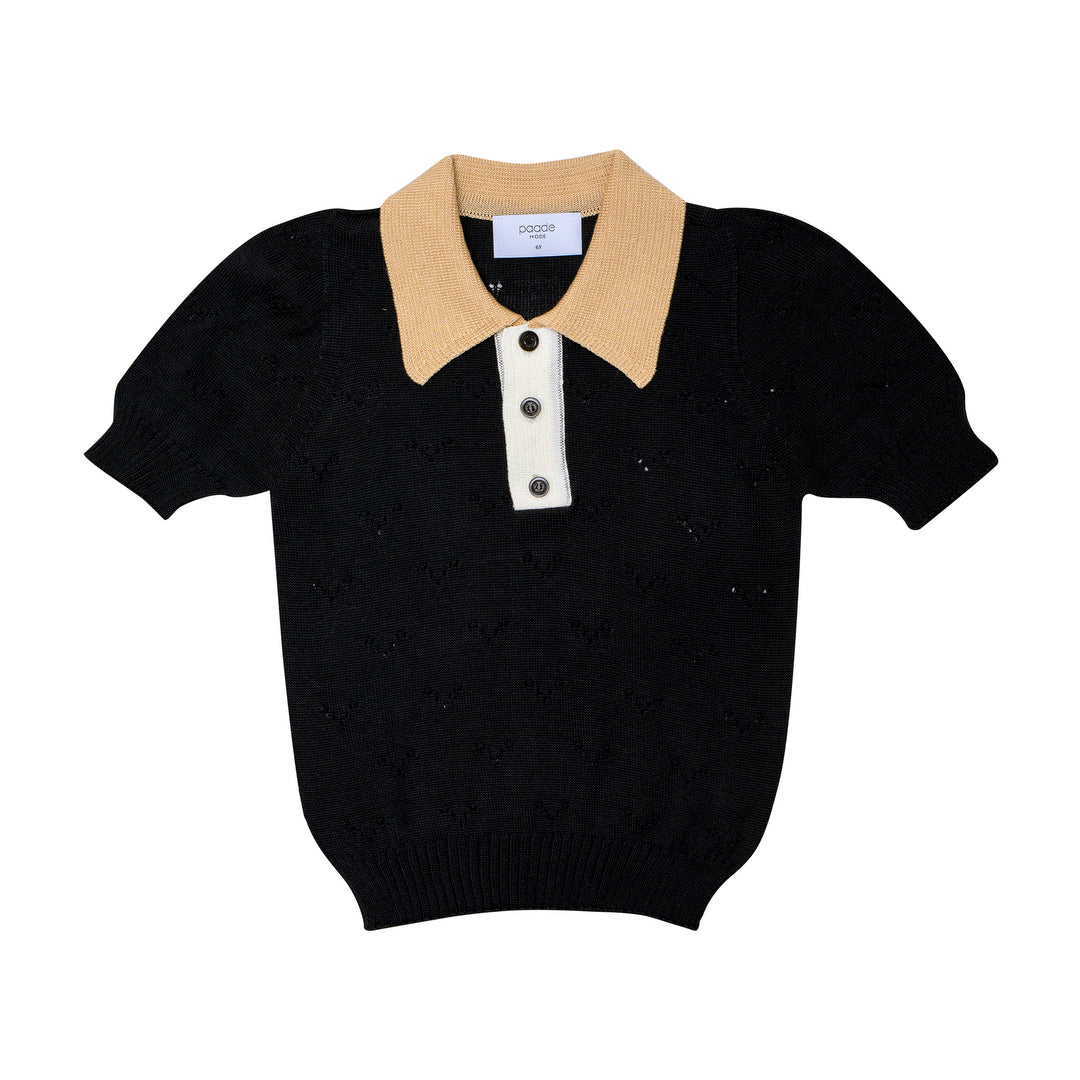 Seamless Knit Polo Shirt Wave Black