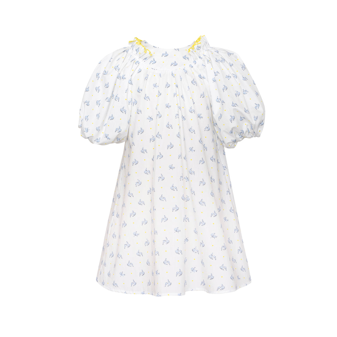 Cotton Puff Sleeve Dress Pearl White