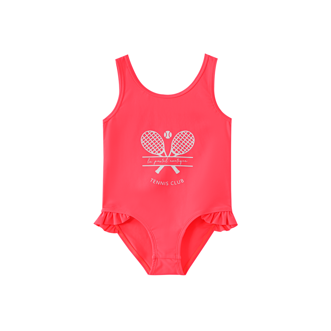 TENNIS PRINT BATHING SUIT-CORAL