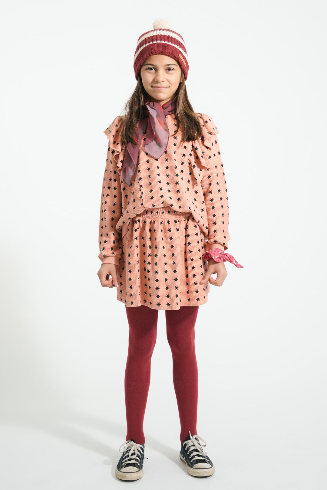 AW25.FLP2507-Sweatshirt | Pink w/ black stars-light pink |textured cotton fleece