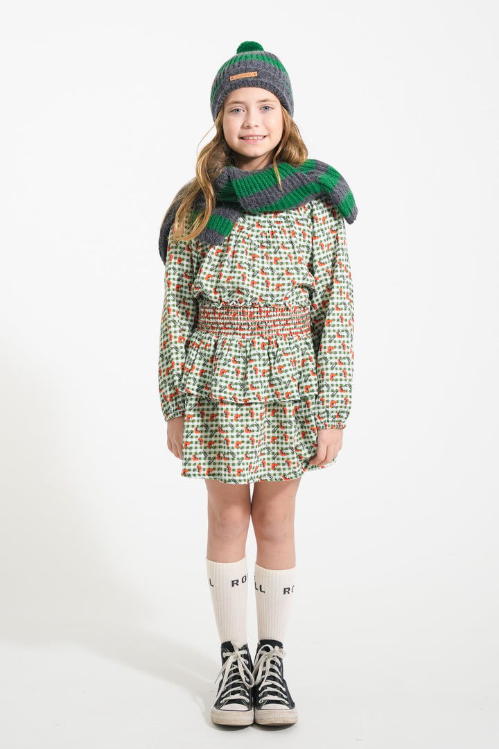 AW25.BM2506-Blouse | Green checkered w/ flowers-green and ecru | cotton gauze