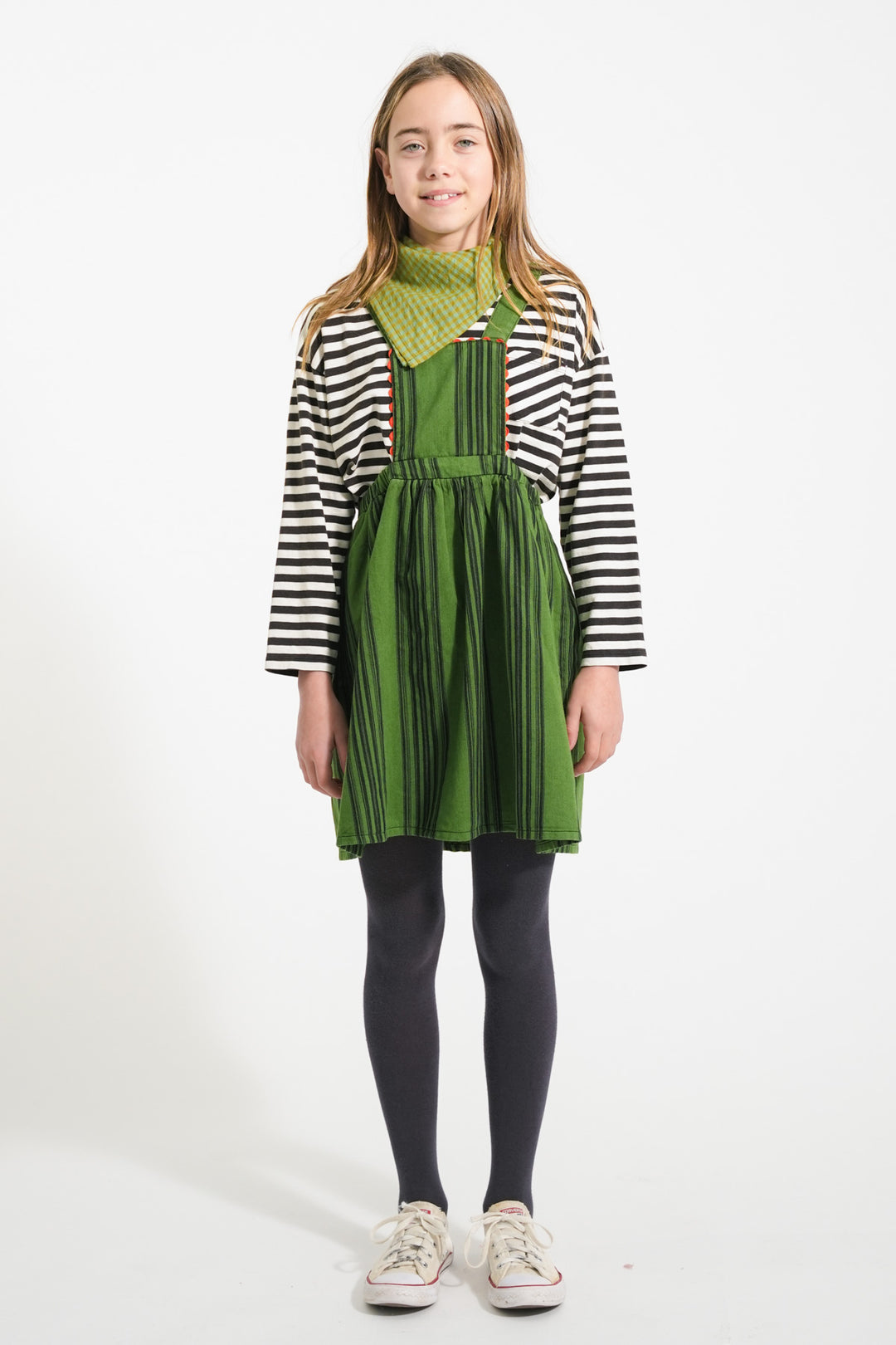AW25.MN2514-Short dress | Green w/ black stripes-green | cotton canvas