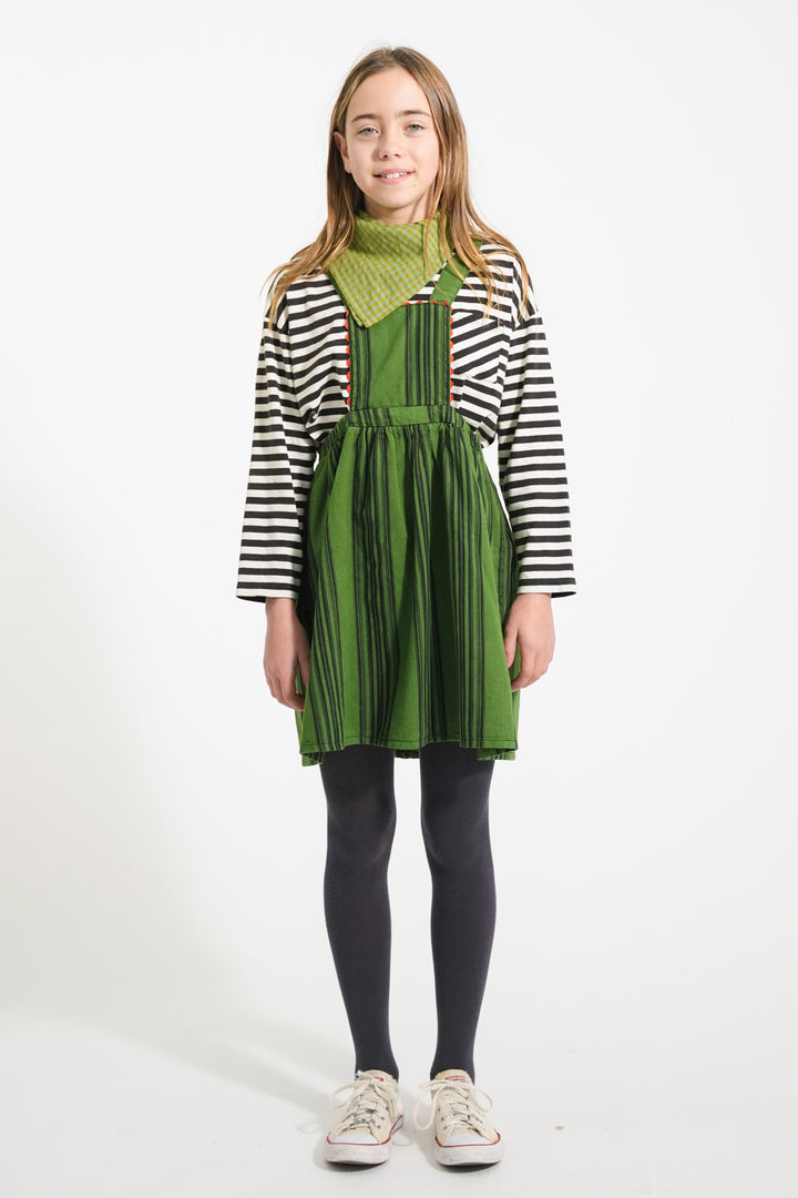 AW25.MN2514-Short dress | Green w/ black stripes-green | cotton canvas