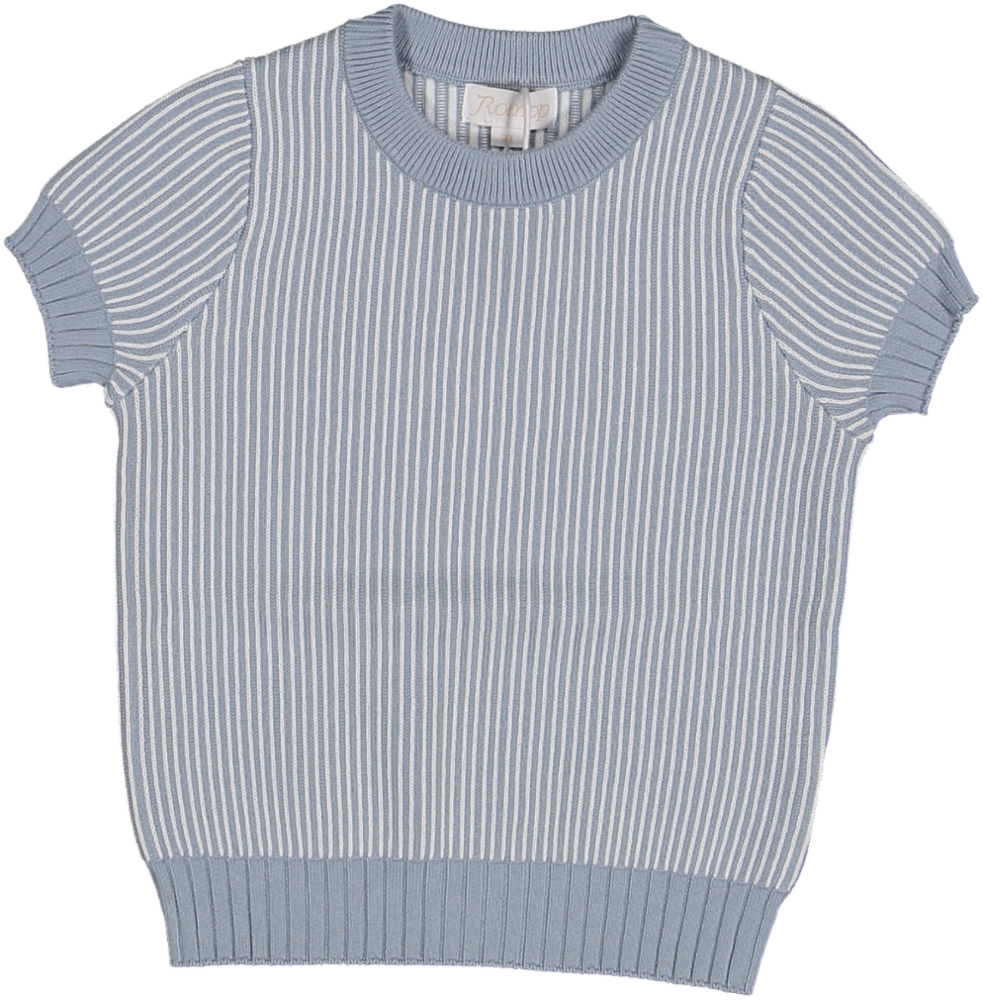 Jacquard striped knit short sleeve sweater