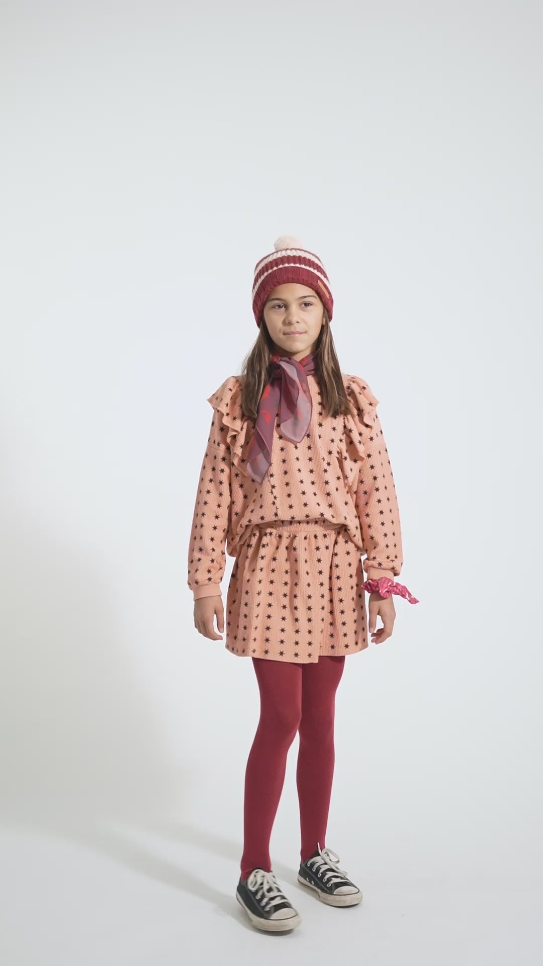 AW25.FLP2507-Sweatshirt | Pink w/ black stars-light pink |textured cotton fleece