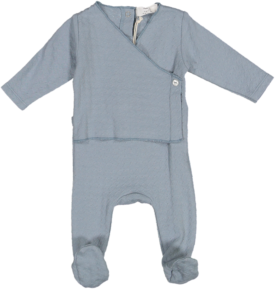 Bebe Organic Bebe Collar Cherry Pointelle 3PC Set - Natural Blue Bebe Organic Bebe Collar Cherry Pointelle 3PC Set - Natural Blue