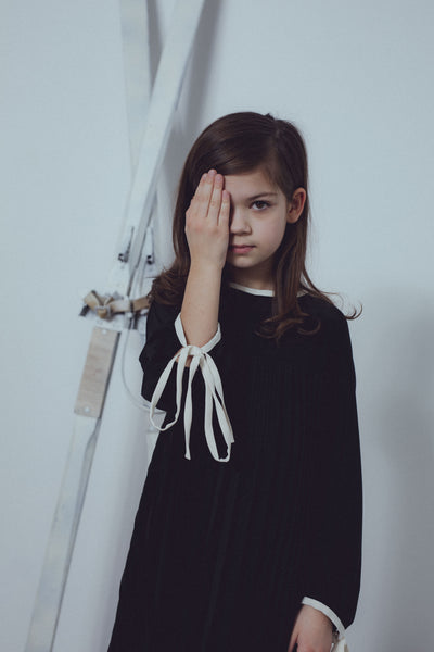 PLEASURE PLEATED DRESS-Black/Vanilla