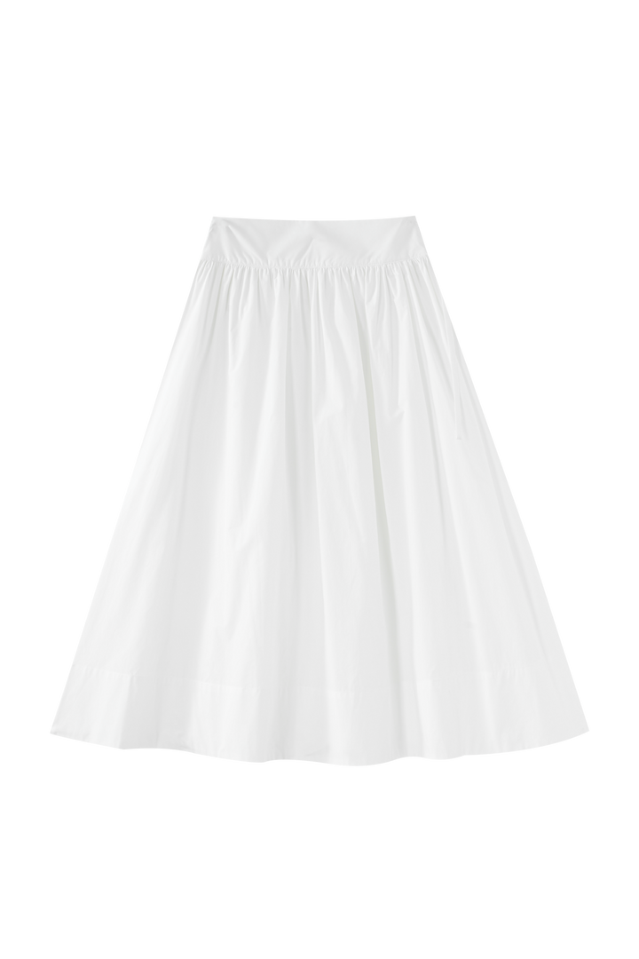 MIDI CIRCLE SKIRT WITH SIDE TIE-WHITE
