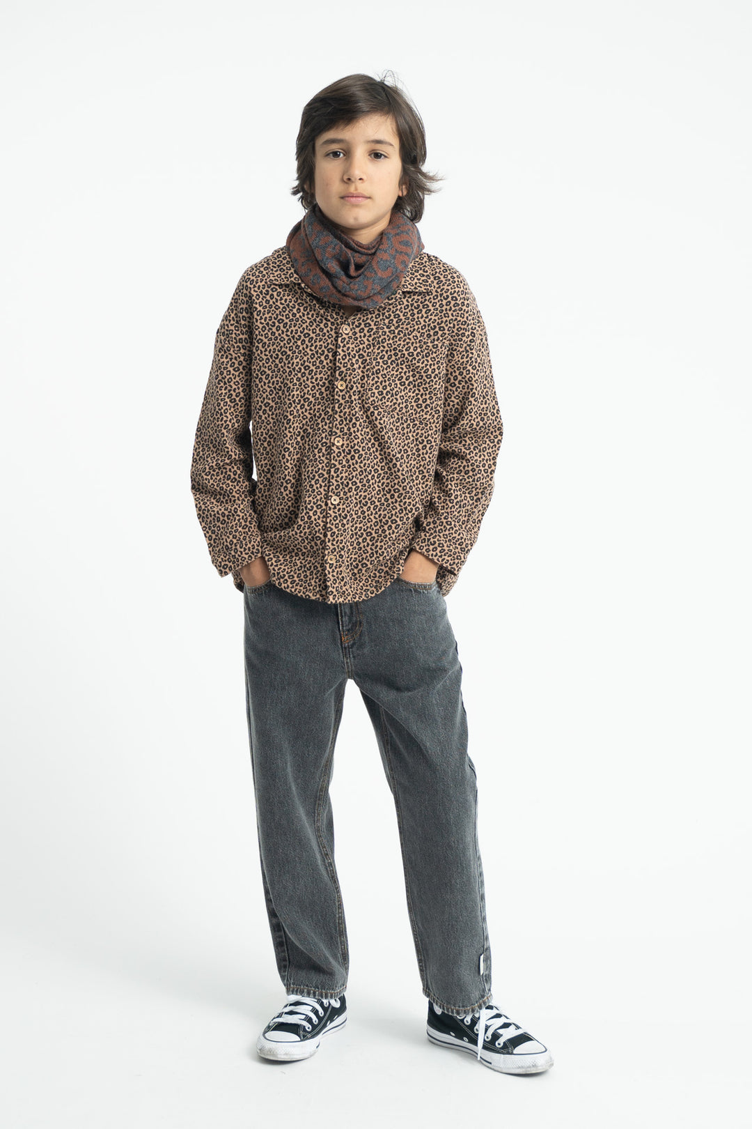 UN2601A.K SHIRT - BROWN W/ ANIMAL PRINT