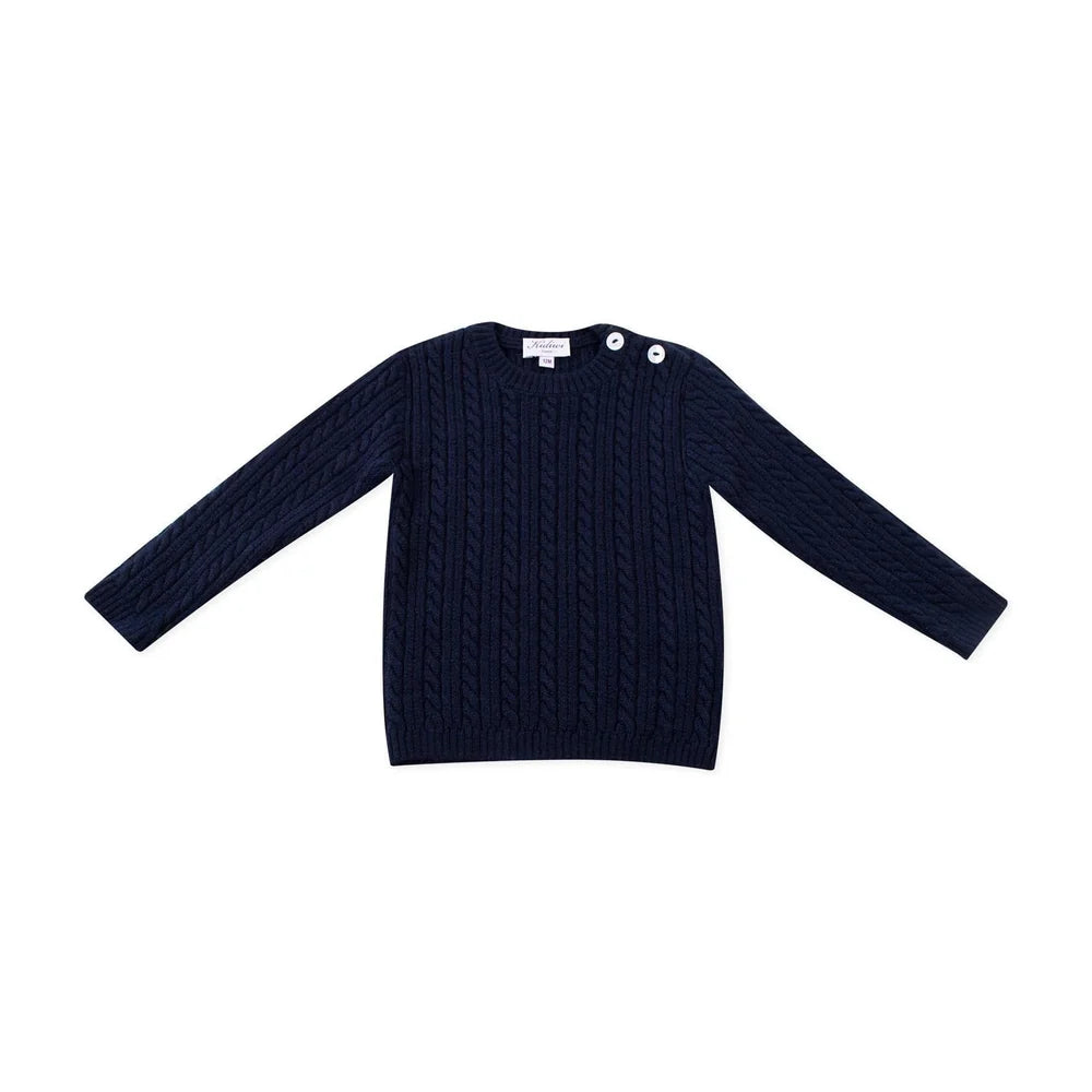 M0000 SIMON CABLE SWEATER WOOL - NAVY