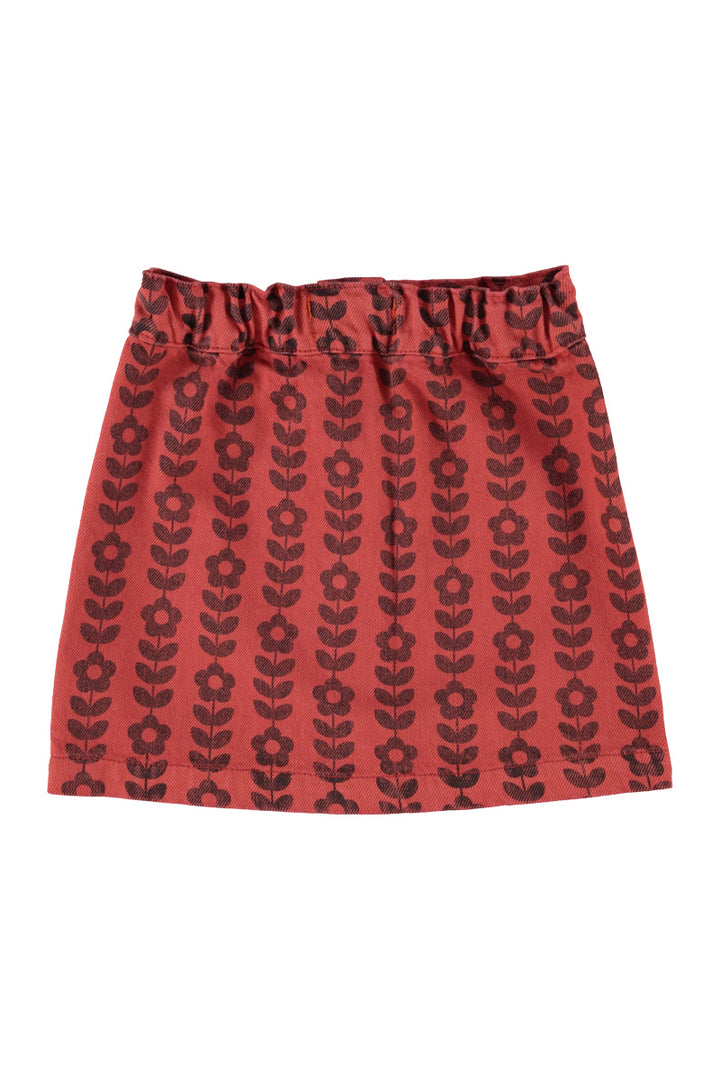 MN2611USA KNEE-LENGTH SKIRT - BORDEAUX W/ BLACK FLOWERS