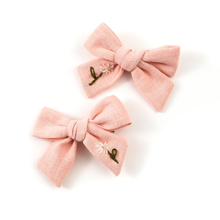 SSLDC001 FELICITY SUMMER SOIREE LINEN FLORAL EMBROIDERED DOUBLE CLIP SET PINK/WHITE