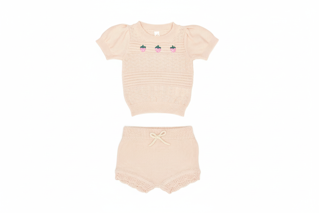 Strawberry Top and Lacy Shorts - Light Pink Red