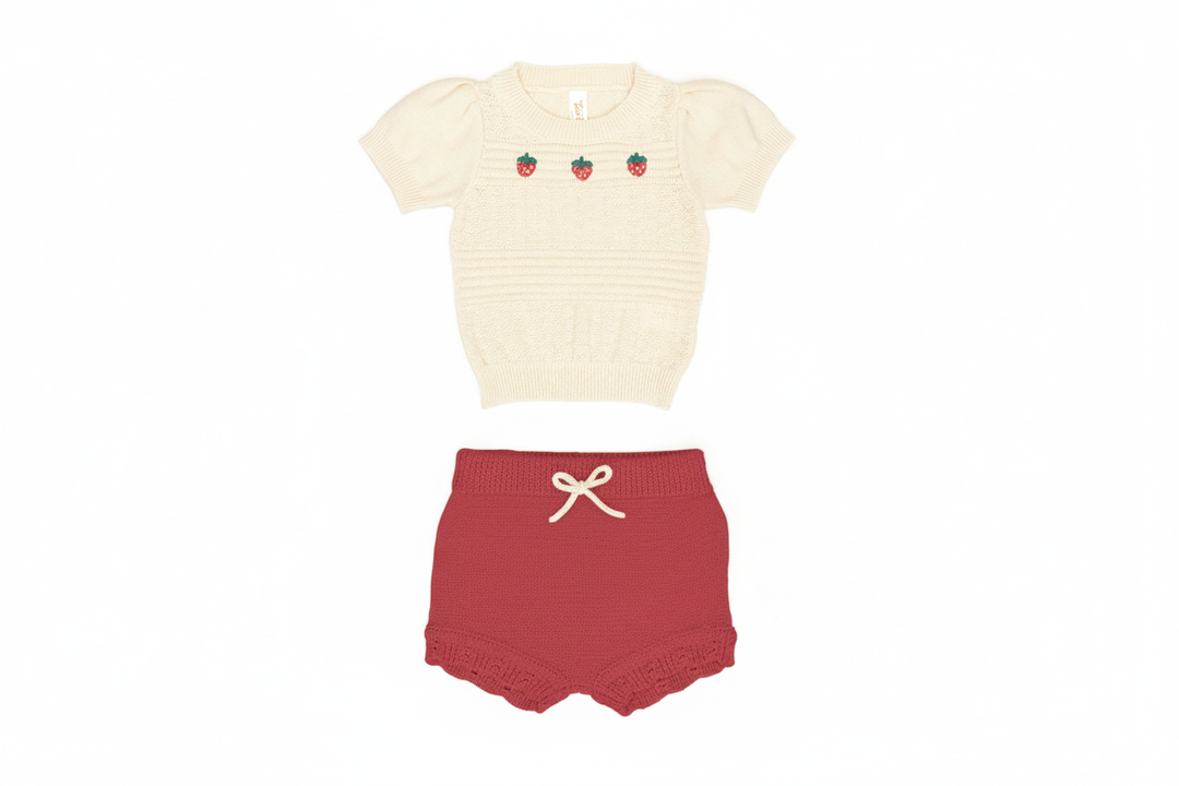 Strawberry Top and Lacy Shorts Set - Natural