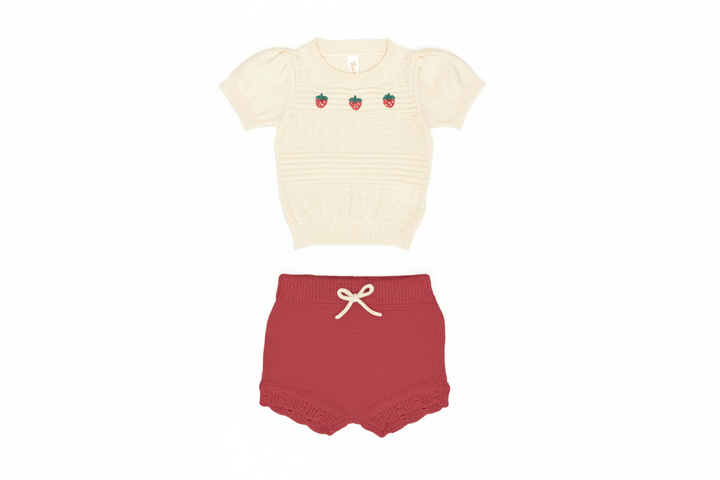 Strawberry Top and Lacy Shorts Set - Natural